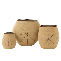 Conjunto de cestas estrella líneas punteadas en junco de mar natural/negro 68x68x57 cm