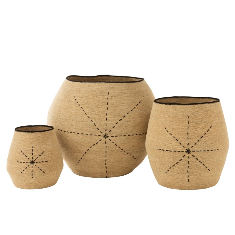 Conjunto de cestas estrella líneas punteadas en junco de mar natural/negro 68x68x57 cm Conjunto de cestas estrella líneas punteadas en junco de mar natural/negro 68x68x57 cm
