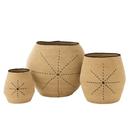 Conjunto de cestas estrella líneas punteadas en junco de mar natural/negro 68x68x57 cm
