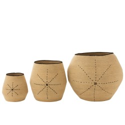 Conjunto de cestas estrella líneas punteadas en junco de mar natural/negro 68x68x57 cm