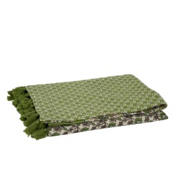 Plaid fleurs en coton vert 130x180x1 cm
