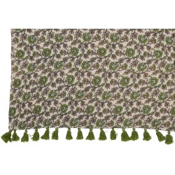 Plaid fleurs en coton vert 130x180x1 cm