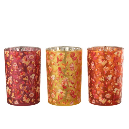 Photophore fleurs en verre multicolore 12x12x18 cm assortiment de 3