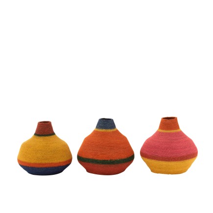 Vase lignes en roseau multicolore 27x27x25 cm