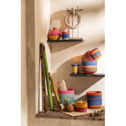 Vase lignes en roseau multicolore 27x27x25 cm