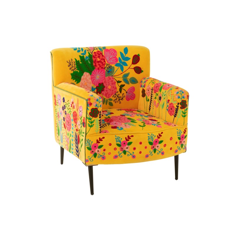 Fauteuil à fleurs en velours jaune 64x75x84cm Fauteuil à fleurs en velours jaune 64x75x84cm