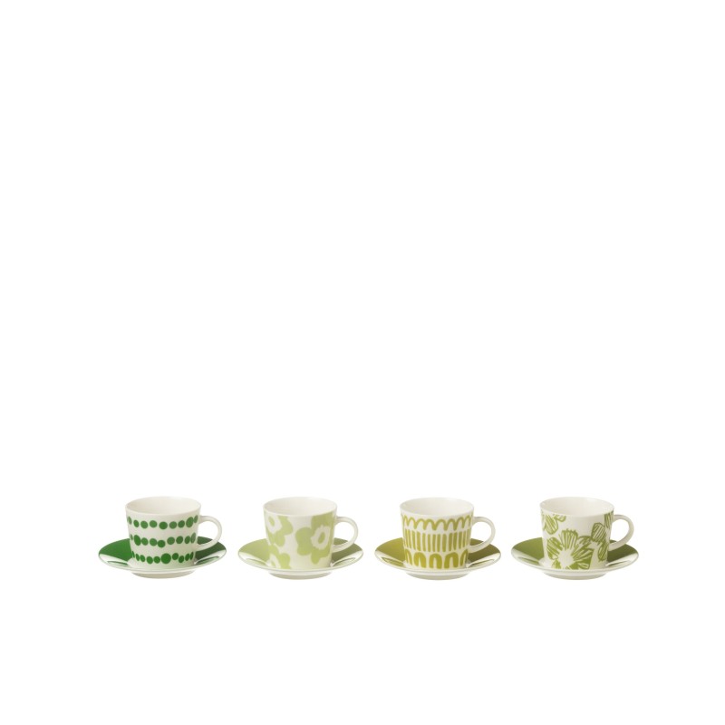 Juego de 4 tazas de café y platillos de cerámica verde 90ml