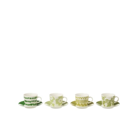 Juego de 4 tazas de café y platillos de cerámica verde 90ml