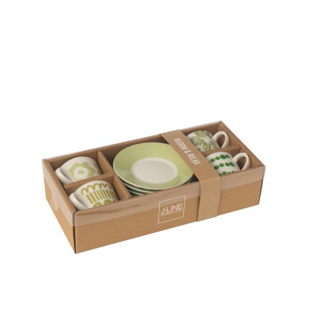 Juego de 4 tazas de café y platillos de cerámica verde 90ml