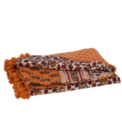 Plaid fleurs en coton orange 130x180x1 cm