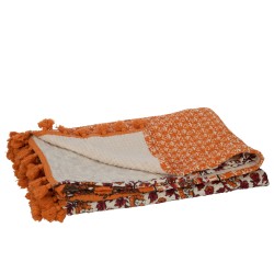Plaid fleurs en coton orange 130x180x1 cm