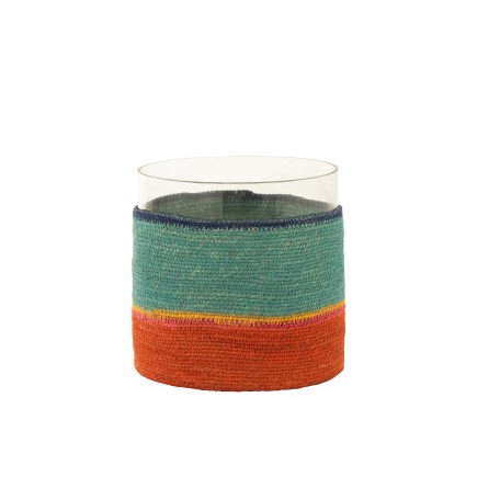 Portavelas redondo de vidrio multicolor 20x20x20 cm