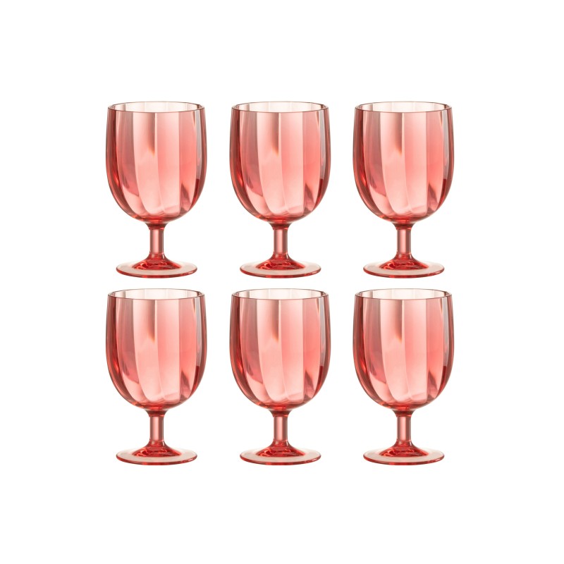 Caja de 6 copas de vino de plástico rojo H.15 cm