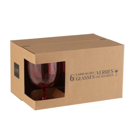 Caja de 6 copas de vino de plástico rojo H.15 cm