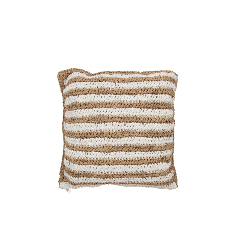 Coussin rayé en textile blanc 45x45x15 cm