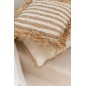 Coussin rayé à franges en textile blanc 45x45x15 cm