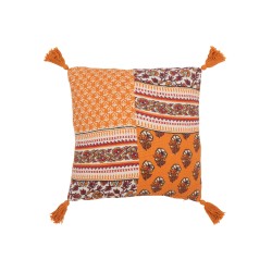 Cojín Flores+Flecos de Algodón Naranja 45x45x12 cm
