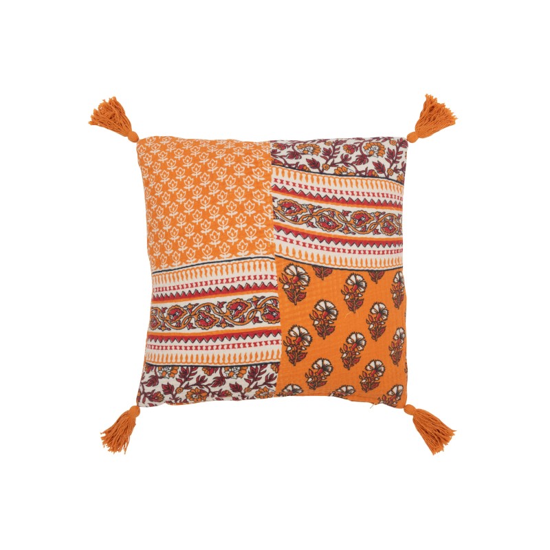 Almofada Flores+Floches em Algodão Laranja 45x45x12 cm Almofada Flores+Floches em Algodão Laranja 45x45x12 cm