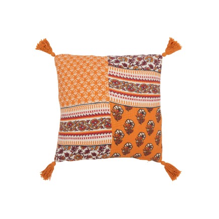 Cojín Flores+Flecos de Algodón Naranja 45x45x12 cm