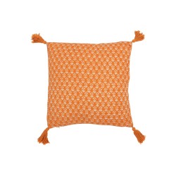 Cojín Flores+Flecos de Algodón Naranja 45x45x12 cm
