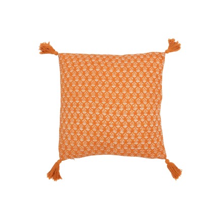 Cojín Flores+Flecos de Algodón Naranja 45x45x12 cm