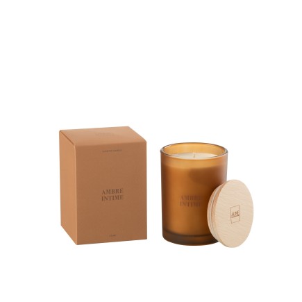 Vela perfumada «Ámbar Íntimo» 38h en parafina amarilla 8.5x8.5x12.5 cm