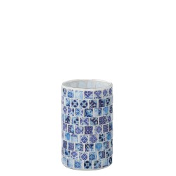 Photophore en verre bleu 9.3x9.3x9.3 cm