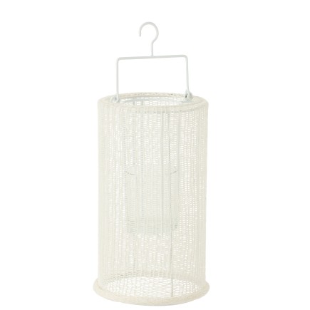 Lanterna sospesa in metallo e poliestere bianco 18x18x33 cm