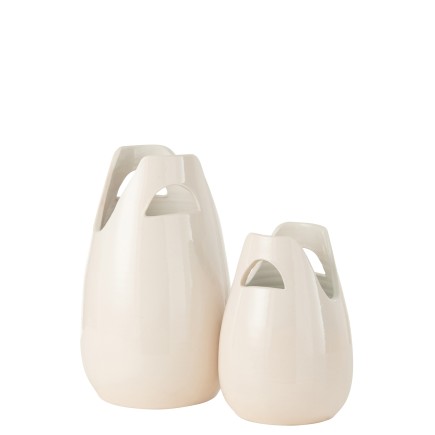 Vase anse en céramique blanche 23x23x40 cm