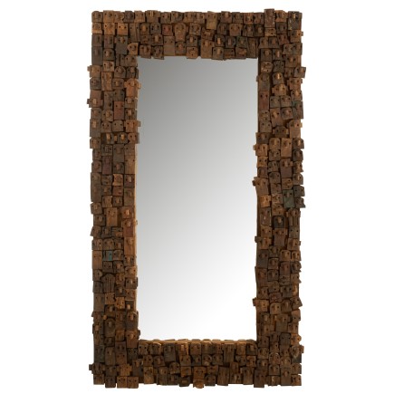Grand miroir en bois recyclé noir 100x8x180 cm
