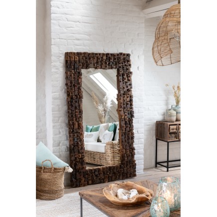 Grand miroir en bois recyclé noir 100x8x180 cm