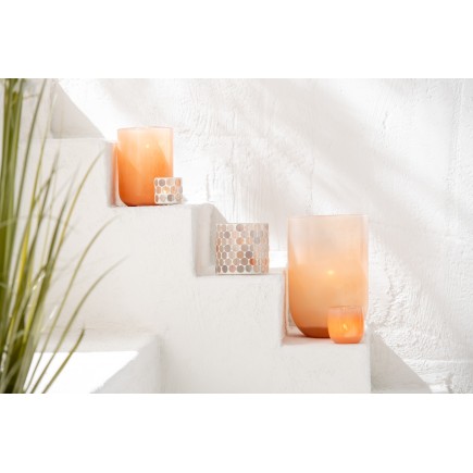 Photophore cercle en verre blanc/orange 7.5x7.5x7.5 cm