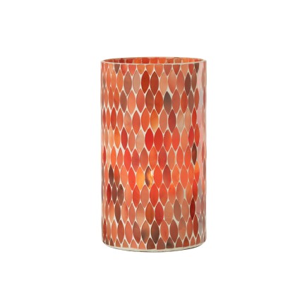 Photophore feuille en verre rouge/orange 12.5x12.5x23 cm