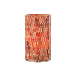 Photophore feuille en verre rouge/orange 12.5x12.5x23 cm