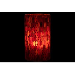Photophore feuille en verre rouge/orange 12.5x12.5x23 cm