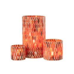 Photophore feuille en verre rouge/orange 12.5x12.5x23 cm