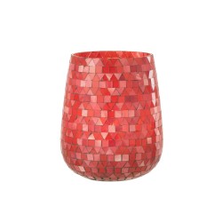 Photophore triangle en verre rose 17x17x21 cm