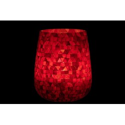 Photophore triangle en verre rose 17x17x21 cm