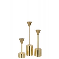 Conjunto de 3 candelabros de aluminio dorado de 7.5x7.5x37 cm