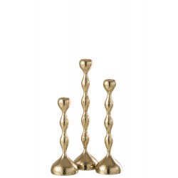 Conjunto de 3 candelabros de metal dorado de 9x9x39 cm