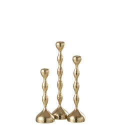 Conjunto de 3 candelabros de metal dorado de 9x9x39 cm