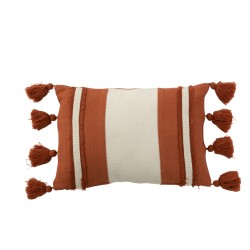 Coussin rectangulaire avec lignes et floches en textile marron 30x45x10 cm