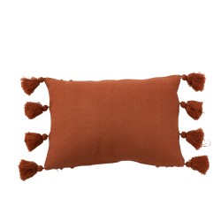 Coussin rectangulaire avec lignes et floches en textile marron 30x45x10 cm