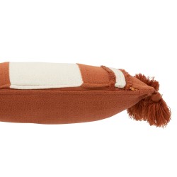 Coussin rectangulaire avec lignes et floches en textile marron 30x45x10 cm