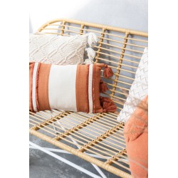 Coussin rectangulaire avec lignes et floches en textile marron 30x45x10 cm