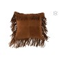 Cuscino quadrato in pelle cognac con frange 42x41cm