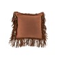 Cuscino quadrato in pelle cognac con frange 42x41cm