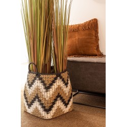 Coussin carré à franges en cuir cognac 42x41cm