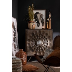 Cuscino quadrato in pelle cognac con frange 42x41cm
