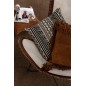 Cuscino quadrato in pelle cognac con frange 42x41cm